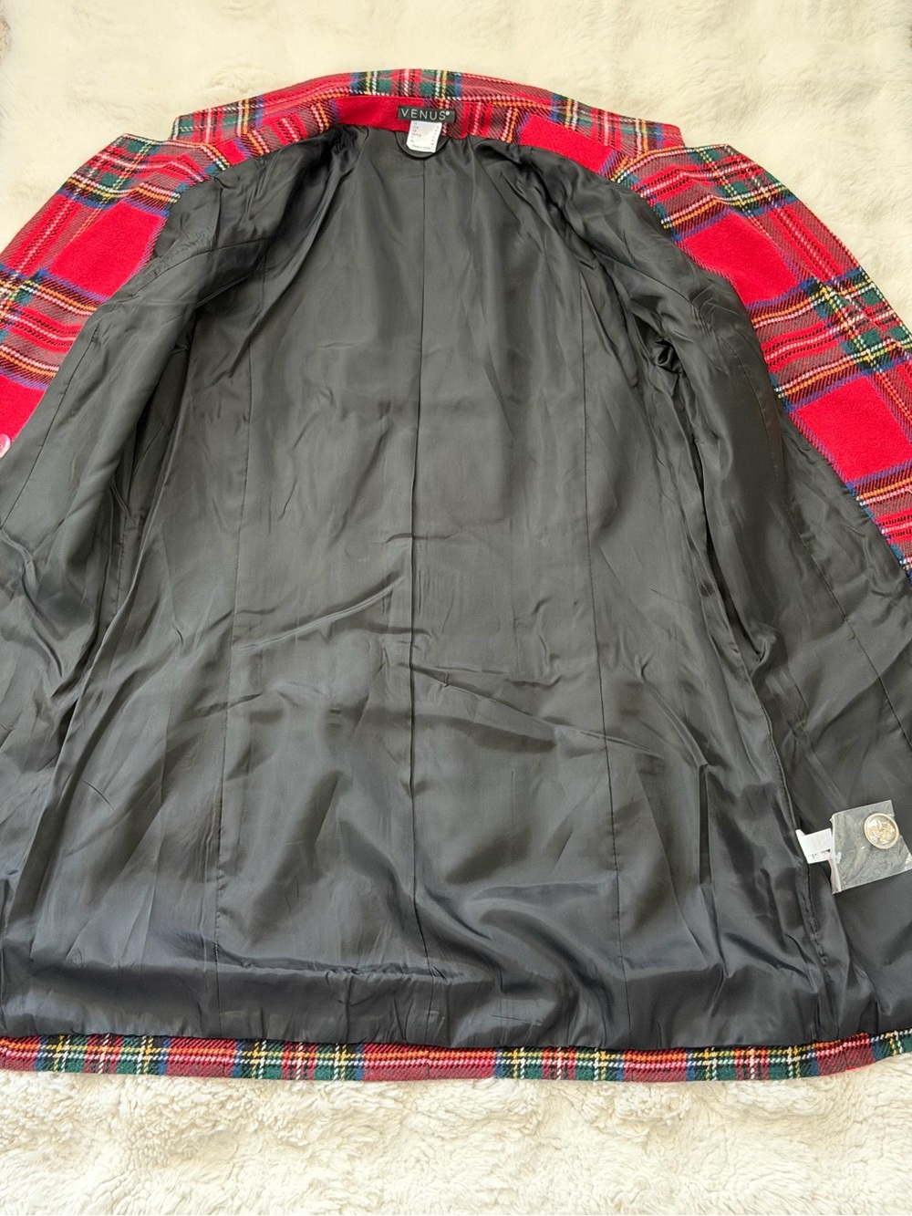 Venus Red Tartan Plaid Fitted Double-Breasted Longline Blazer Jacket - 8 - Picture 8 of 15